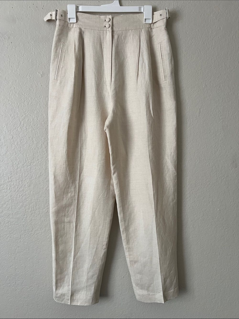 Like New! TOGETHER High-Waisted Pleated Linen Blend Lined Trousers Beige Size 12